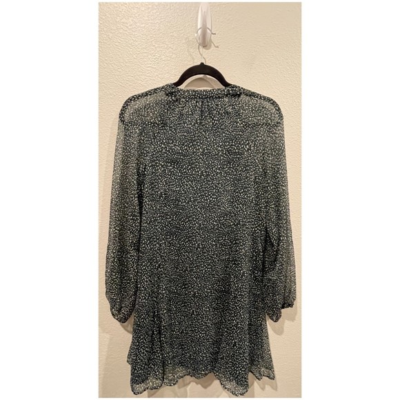 JOIE Green White Dots Long Sleeve Sheer Buttons Down Mini Dress - Picture 4 of 4